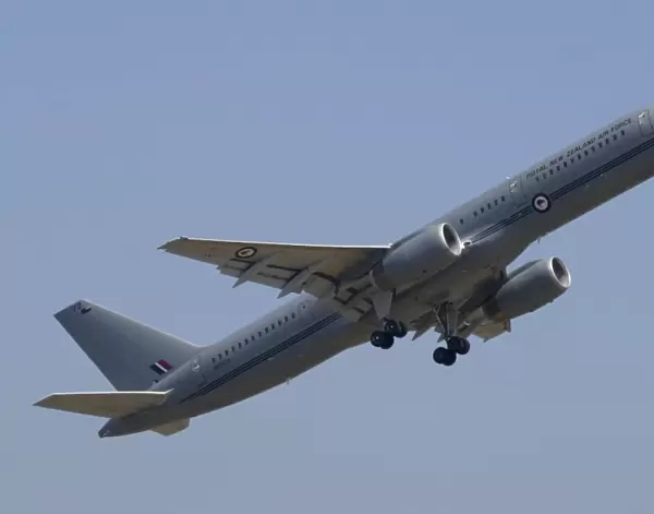 NZ7572. RNZAF 757 climbing steeply off Avalon to practice its display routine