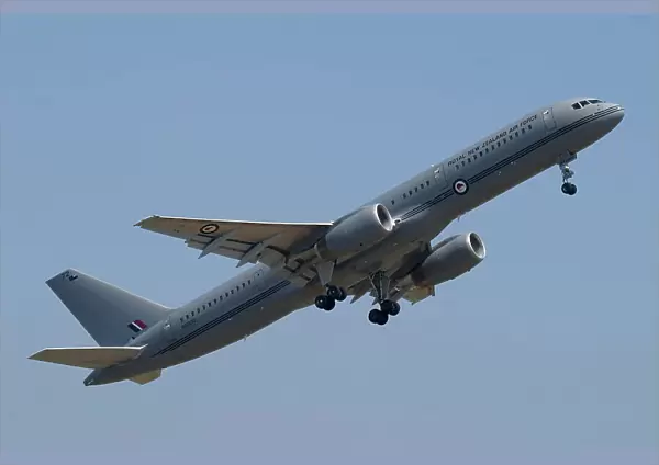 NZ7572. RNZAF 757 climbing steeply off Avalon to practice its display routine