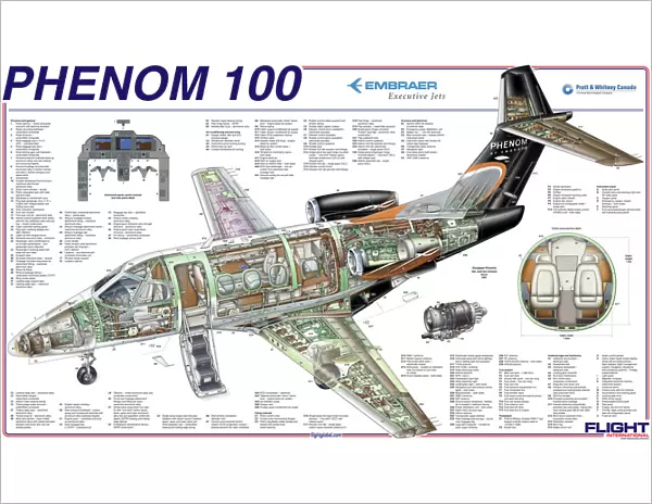 Cutaway Posters, Business Aircraft Cutaways, Embraer PHENOM 100 POSTER