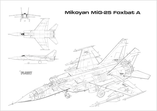 Mikoyan MIG 25 Foxbat A Cutaway Drawing