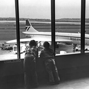 BAe Concorde - two small boys looking at aircraft 1974