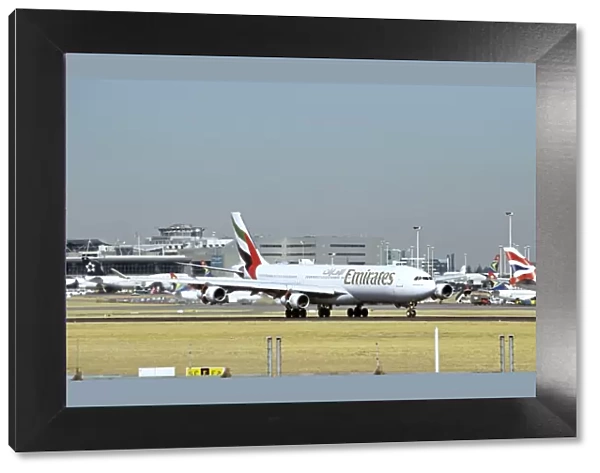 Emirates Airbus A340 just landed at Jo burg Airport, South Africa
