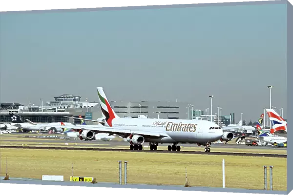 Emirates Airbus A340 just landed at Jo burg Airport, South Africa