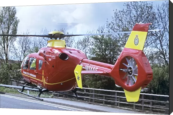 Air Ambulance landing on road after accident