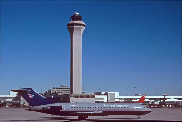 Boeing 727-200 United in front of Denver Airport ATC tower