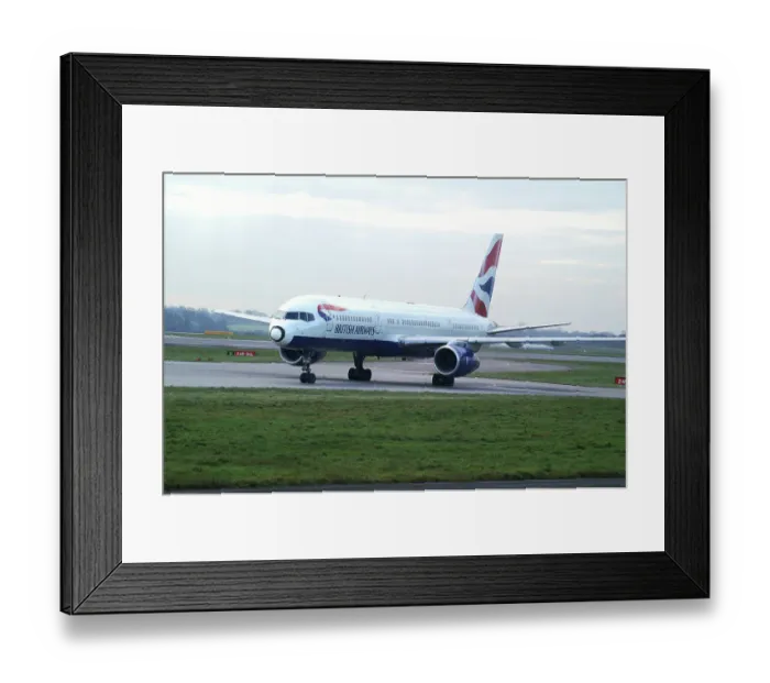 Framed Print : B. A 757; painted nose; taxing ;bright overcast day Framed Print : B. A 757; painted nose; taxing ;bright overcast day