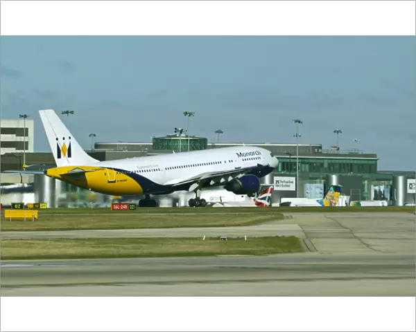 Airbus A300-600 Monarch taking off at Manchester Airport