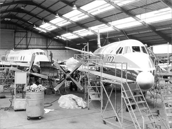 Vickers Viscount Manx airlines in maintenance hangar