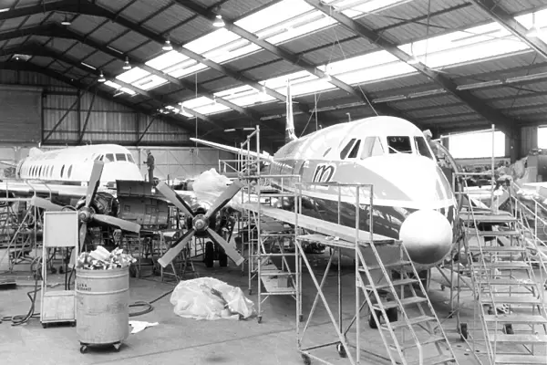 Vickers Viscount Manx airlines in maintenance hangar
