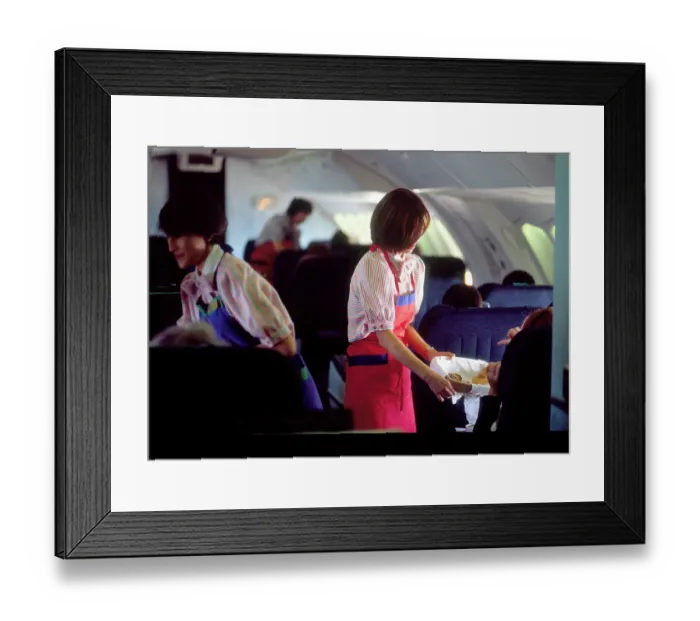 Framed Print : Interiors: Cathay Pacific crew serving on Boeing 747-400 Framed Print : Interiors: Cathay Pacific crew serving on Boeing 747-400