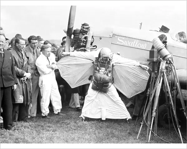 Clem Sohn demonstrating parachute at Hanworth 1936