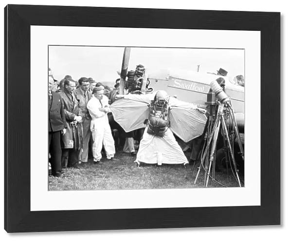 Clem Sohn demonstrating parachute at Hanworth 1936