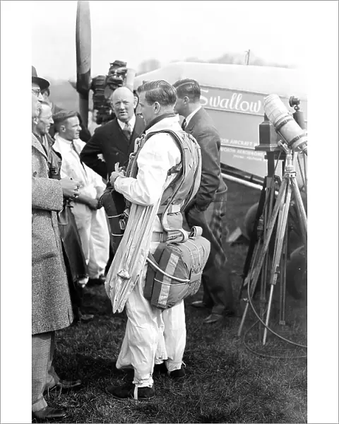 Clem Sohn demonstrating parachute at Hanworth 1940