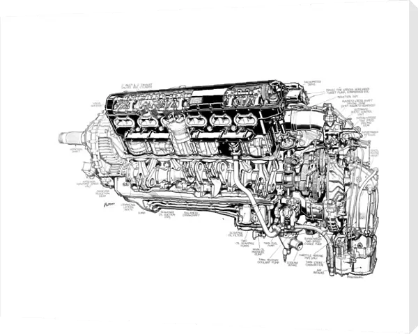 Rolls Royce Merlin XX Cutaway Drawing