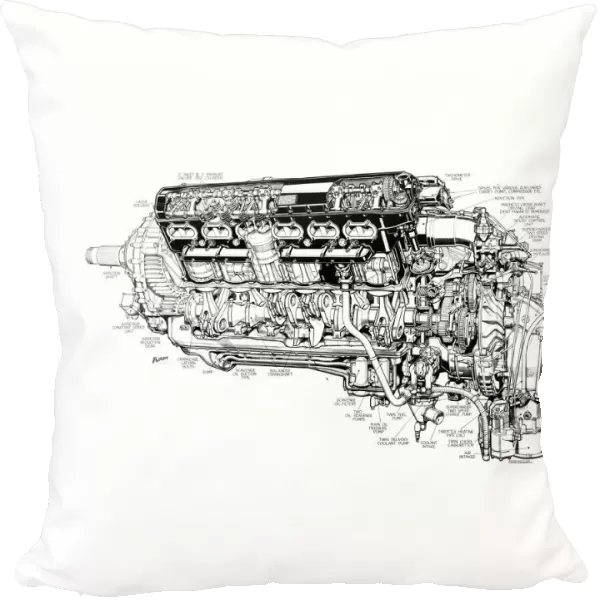 Rolls Royce Merlin XX Cutaway Drawing