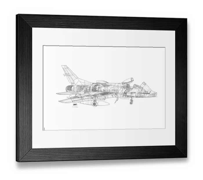 Framed Print : North American F-100 Super Sabre Cutaway Drawing