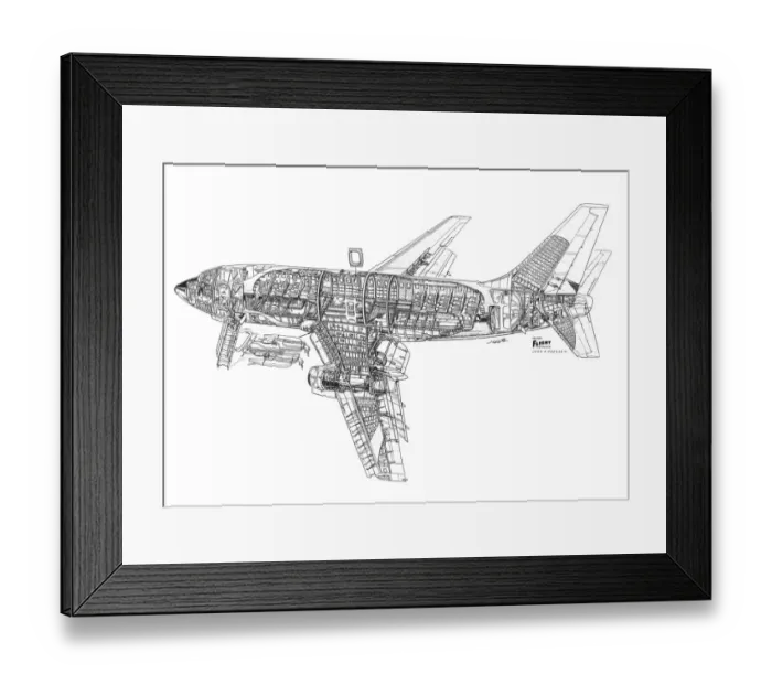 Framed Print : Boeing 737-100 Cutaway Drawing