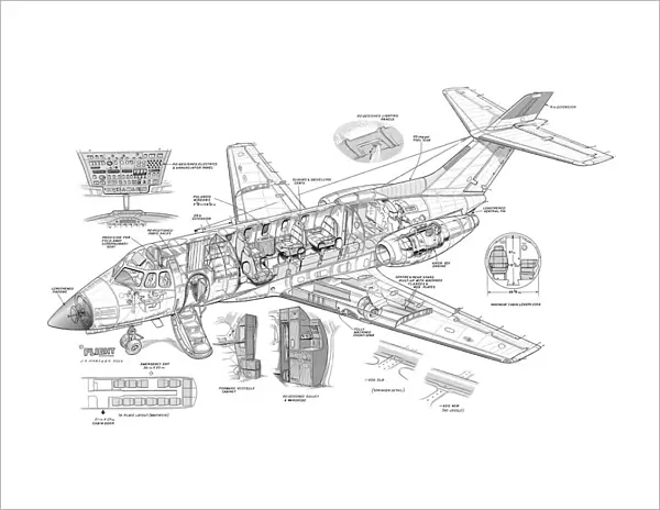 Hawker Siddeley HS-125-600 Cutaway Poster