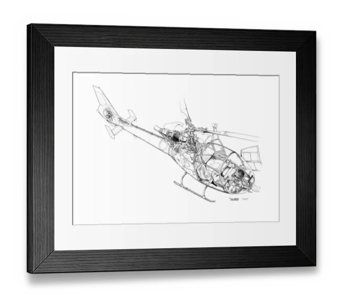 Framed Print : Aerospatiale SA341 Gazelle Cutaway Drawing