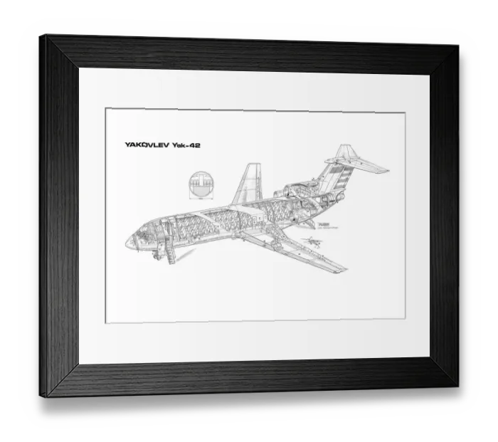 Framed Print : Yakovlev Yak-42 Cutaway Drawing Framed Print : Yakovlev Yak-42 Cutaway Drawing