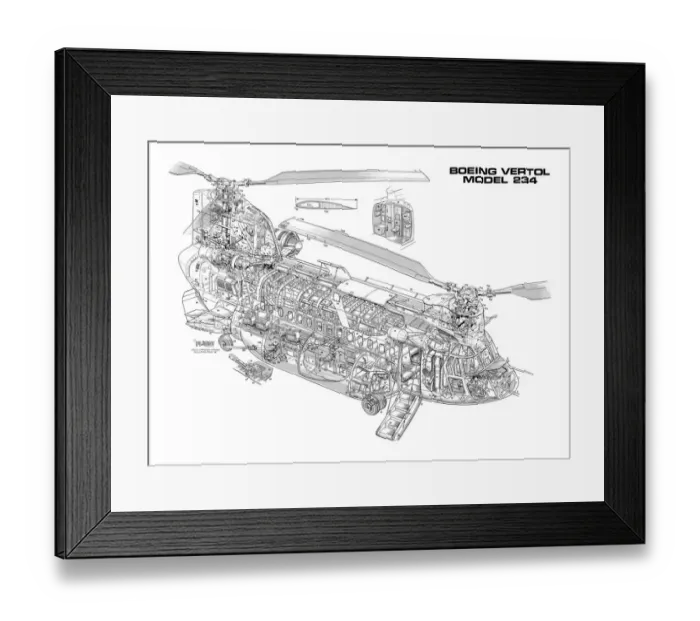 Framed Print : Boeing Vertol 234 Cutaway Drawing