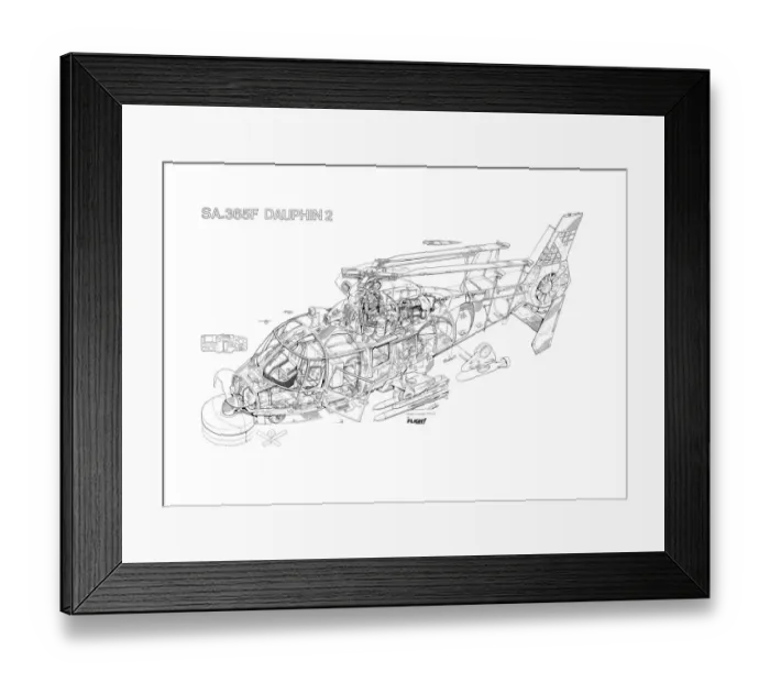 Framed Print : Aeospatiale SA365 Dauphin 2 Cutaway Drawing