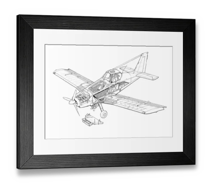 Framed Print : Piper PA-36 Pawnee Brave Cutaway Drawing
