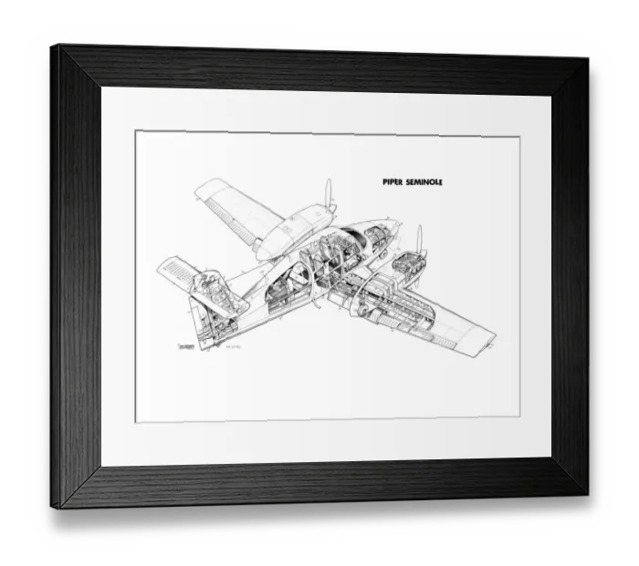 Framed Print : Piper PA-44 Seminole Cutaway Drawing Framed Print : Piper PA-44 Seminole Cutaway Drawing