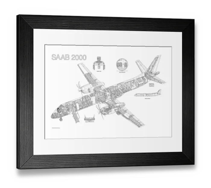 Framed Print : Saab 2000 Cutaway Drawing Framed Print : Saab 2000 Cutaway Drawing