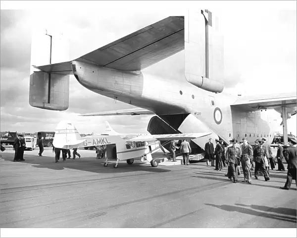Blackburn Beverley at SBAC show with small aircraft being loaded