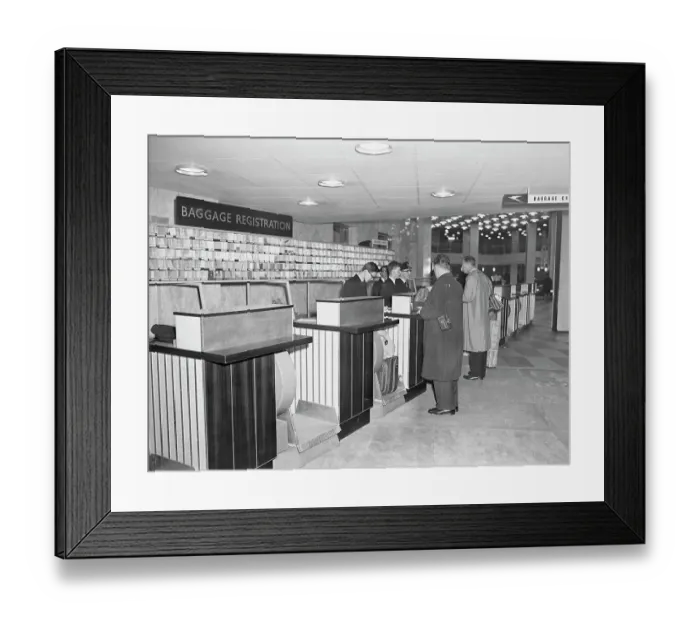 Framed Print : London, Heathrow, Baggage, Registration, Desk, 1960, 1960s, Interior, Historical, Civil, Passengers, Terminal, UK Framed Print : London, Heathrow, Baggage, Registration, Desk, 1960, 1960s, Interior, Historical, Civil, Passengers, Terminal, UK