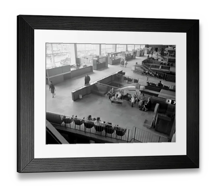Framed Print : London, Heathrow, Terminal, Interior, 1960, 1960s, Passengers, UK, Historical, Civil