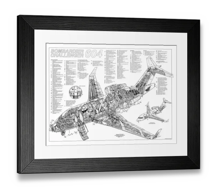Framed Print : Bombardier Challenger 604 Cutaway Poster Framed Print : Bombardier Challenger 604 Cutaway Poster