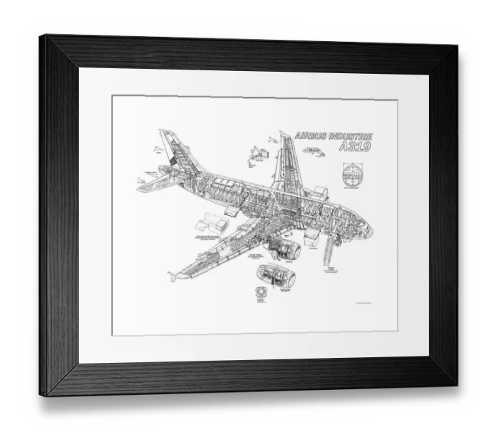 Framed Print : Airbus A319 Cutaway Drawing