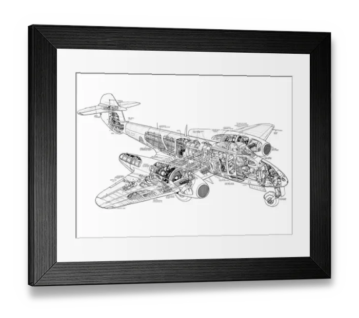 Framed Print : Gloster Meteor Mk IV Cutaway Drawing