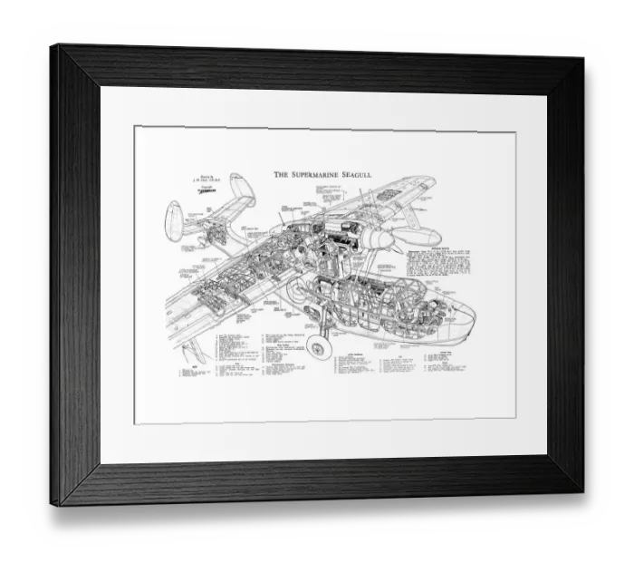 Framed Print : Supermarine Seagull Cutaway Drawing Framed Print : Supermarine Seagull Cutaway Drawing