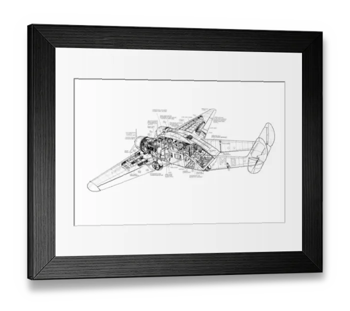 Framed Print : Cunliffe-Owen Flying Wing Cutaway Drawing