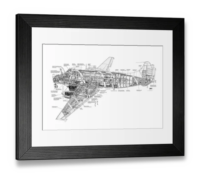 Framed Print : DH114 Heron Cutaway Drawing