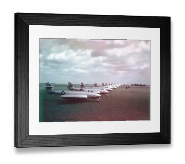 Framed Print : RAF Meteor F4s on the ground at an airbase in 1946 Framed Print : RAF Meteor F4s on the ground at an airbase in 1946