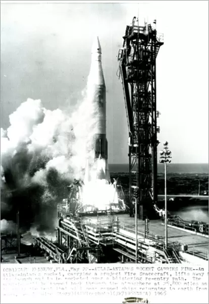 Atlas Antares Rocket carries a Project Fire Spacecraft as it launches from Cape Kenedy May 1965