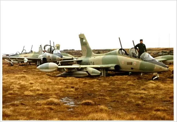 Argentine Airforce pilot with plane during the falklands conflict (War) 1982