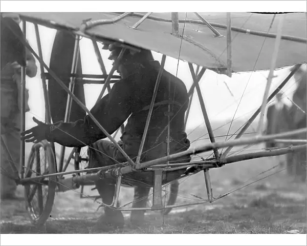 Edmond Audemars under his high-wing, wire-braced French Demoiselle monoplane