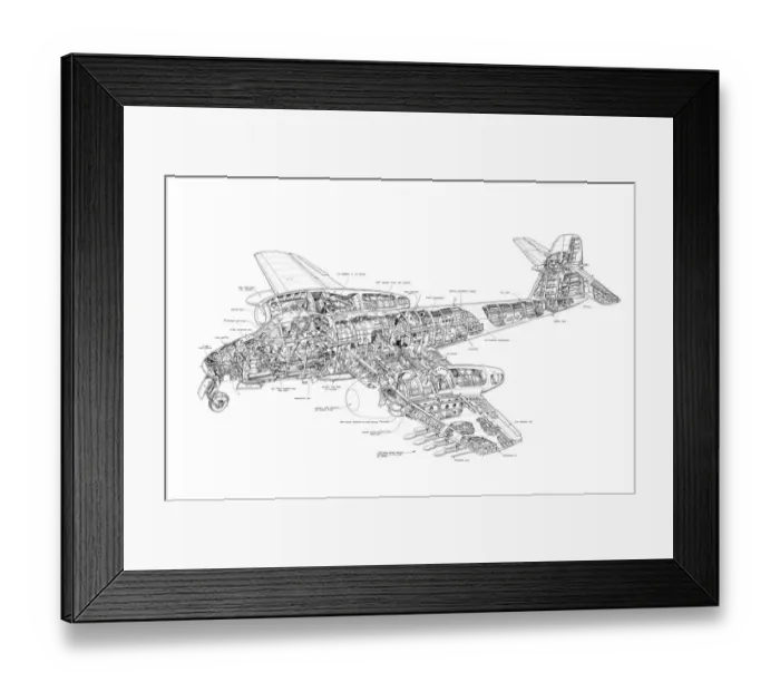 Framed Print : Gloster Meteor Cutaway Drawing