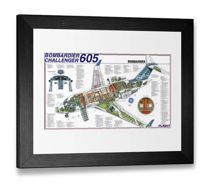 Framed Print : Bombardier Challenger 605 Cutaway Poster Framed Print : Bombardier Challenger 605 Cutaway Poster