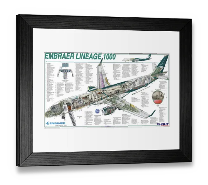 Framed Print : Embraer Lineage 1000 cutaway poster Framed Print : Embraer Lineage 1000 cutaway poster