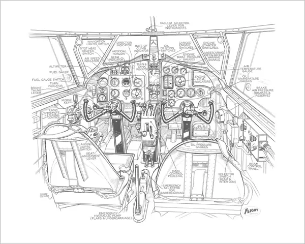 Airspeed Oxford Cockpit Detail Cutaway Drawing