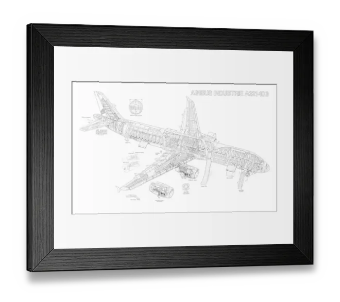 Framed Print : Airbus A321-100 Cutaway Drawing