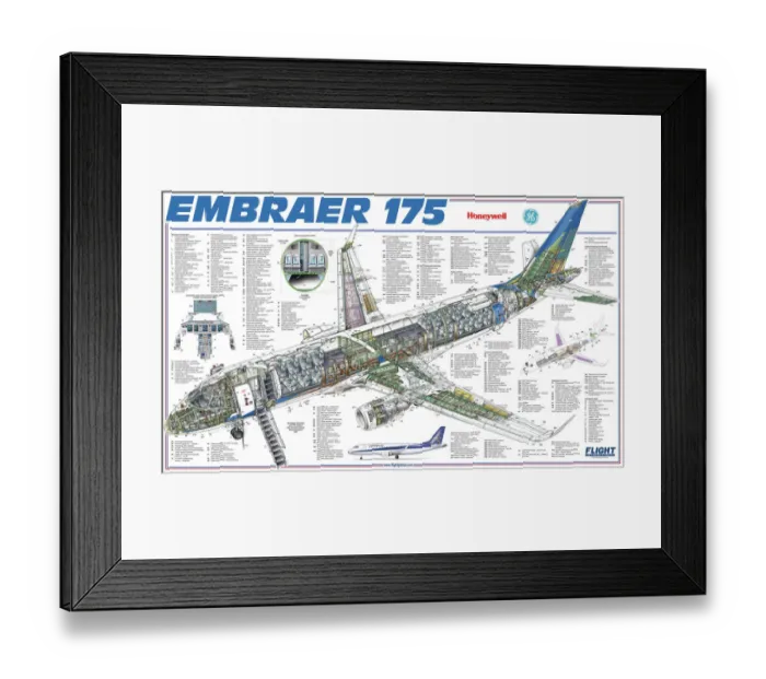 Framed Print : Embraer 175 Cutaway Drawing