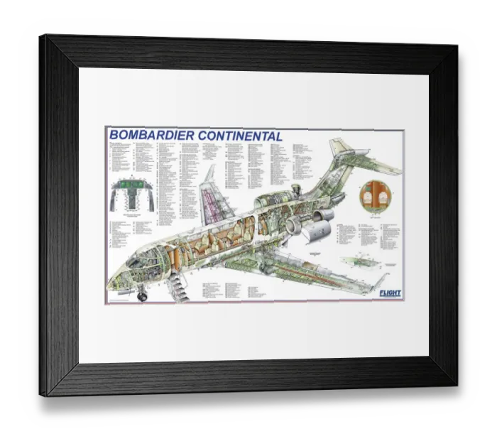 Framed Print : Bombardier Continental Cutaway Poster Framed Print : Bombardier Continental Cutaway Poster