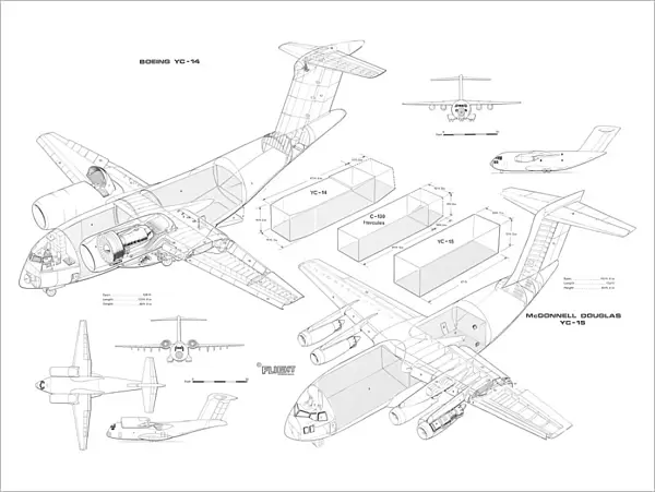 Boeing and McDonnell Douglas YC14+YC15 Cutaway Drawing
